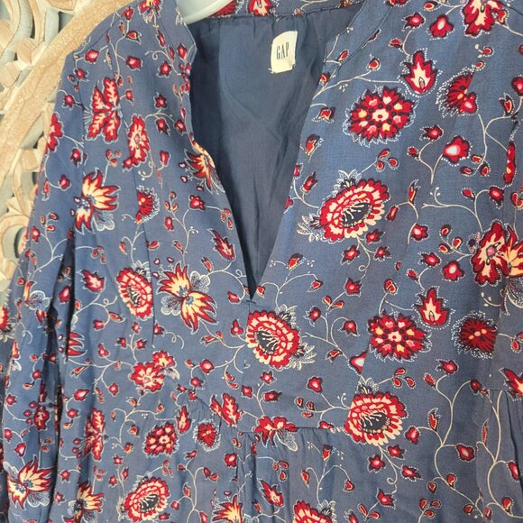 Gap Women's Floral V-Neck Long Sleeve Shift Dress Blue Floral SZ XS Lined - Picture 3 of 6